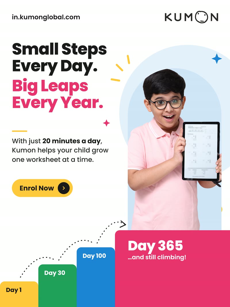 Kumon ad: Small Steps Every Day. Big Leaps Every Year.