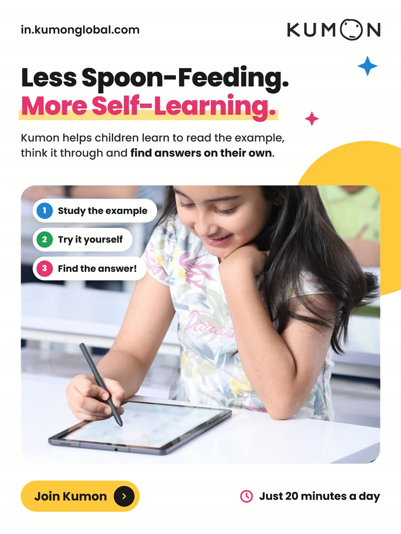 Kumon ad: Less Spoon-Feeding. More Self-Learning.