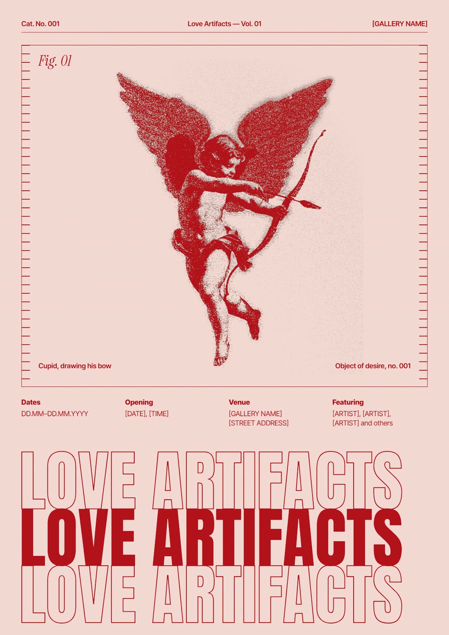 Love Artifacts poster styled as a catalogue specimen.